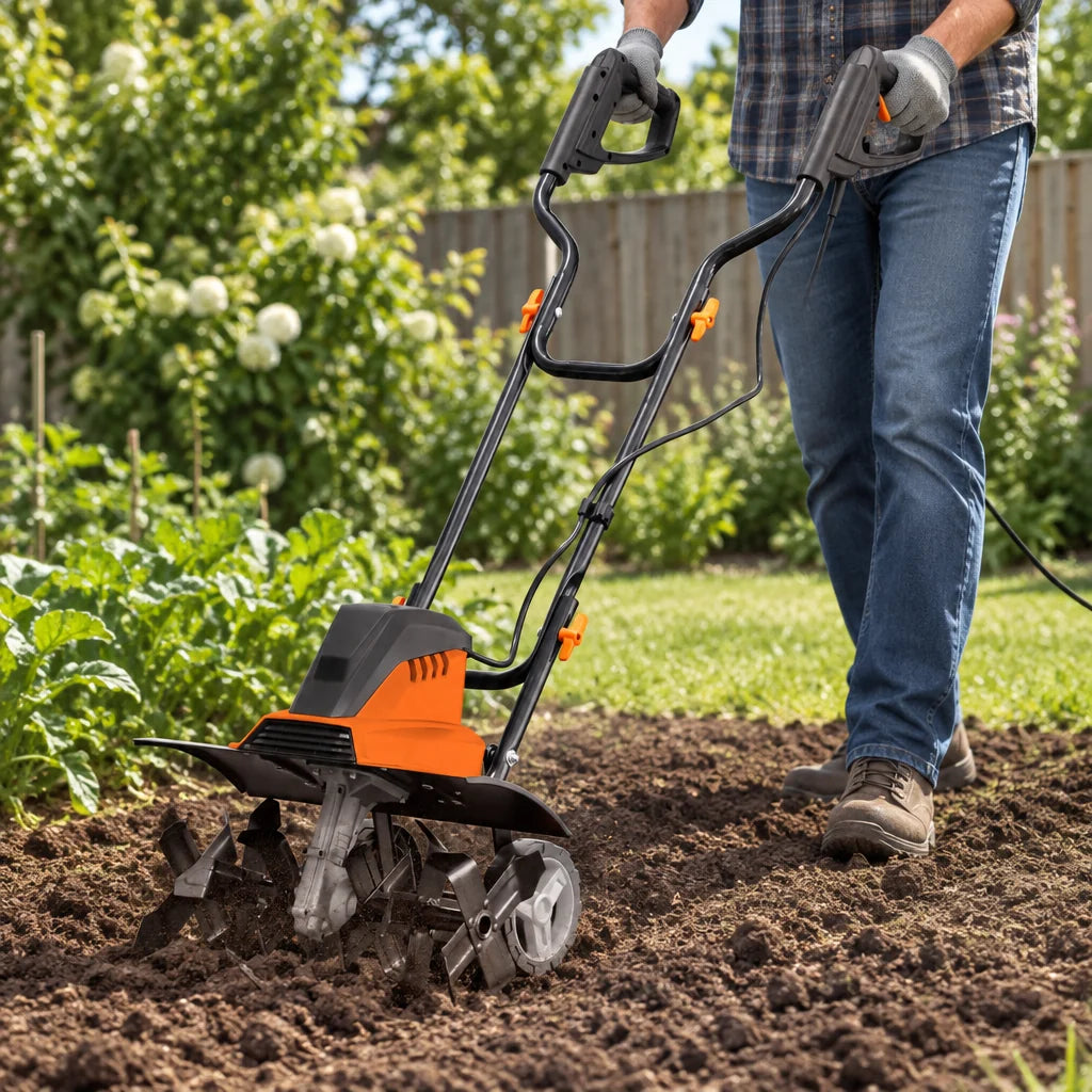 Motobineuse électrique 1500 W avec largeur de travail 45 cm – vue en utilisation