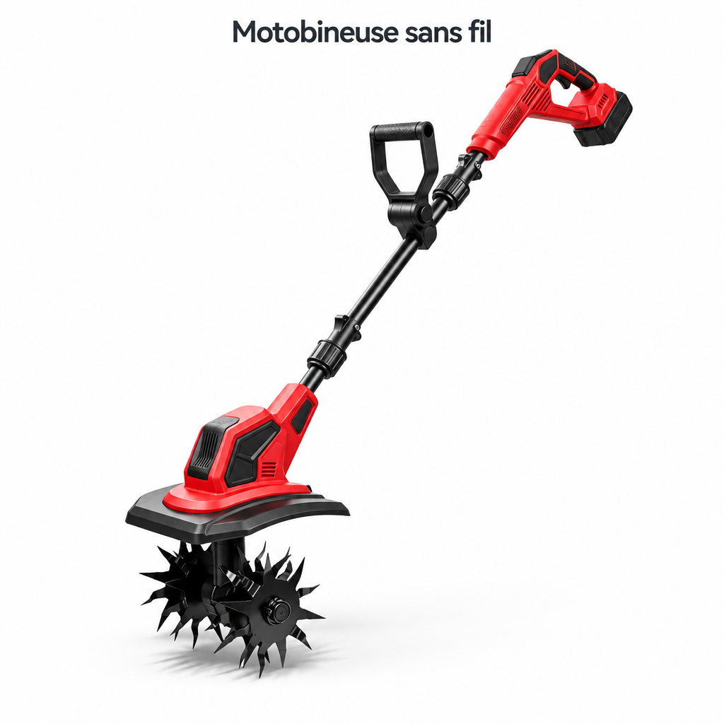 Motobineuse sans fil rouge et noire - vue principale