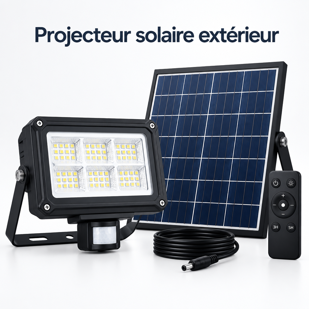 Projecteur solaire extérieur avec grand panneau - vue principale