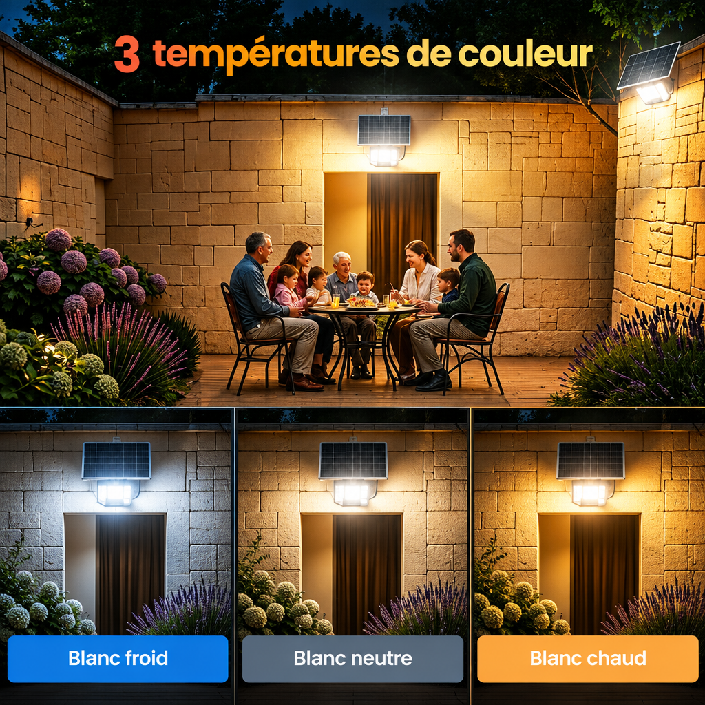 Trois températures de couleur du projecteur solaire