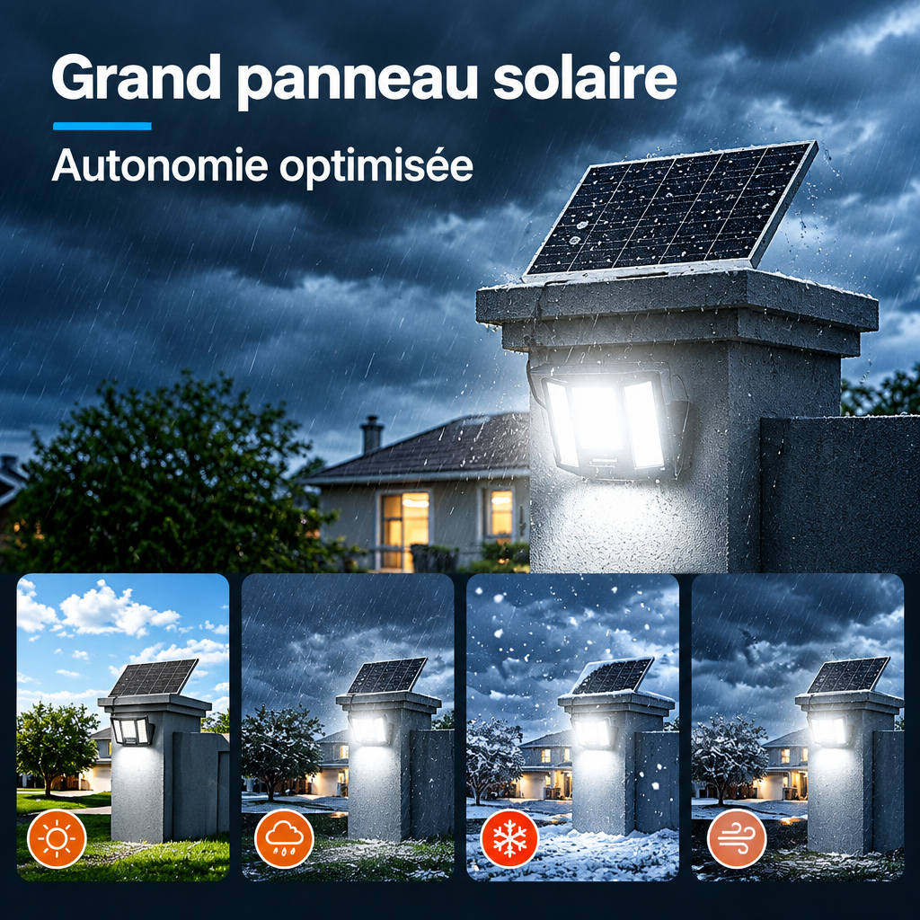 Grand panneau solaire et autonomie du projecteur