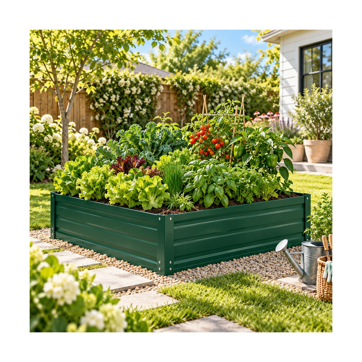 Galvanized steel raised garden bed – garden planting layout
