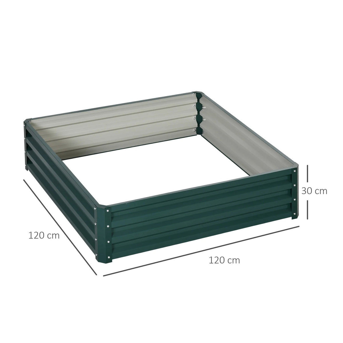 Galvanized steel raised garden bed – 120 × 120 × 30 cm dimensions and open base