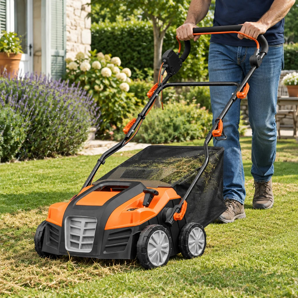 Scarificateur émousseur électrique 1800 W 40 cm – mise en situation sur pelouse