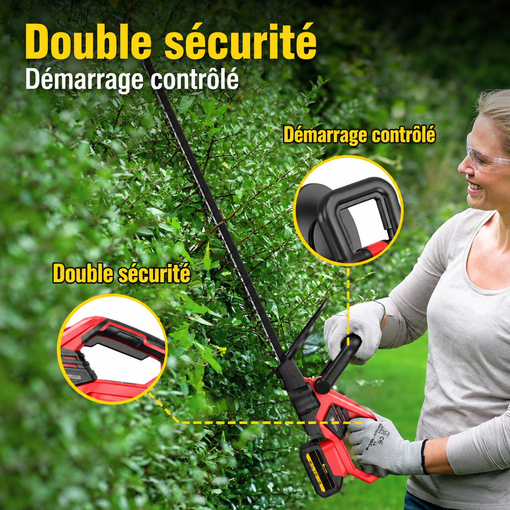 Double sécurité du taille-haie sans fil