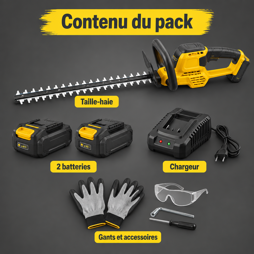 Contenu du pack du taille-haie sans fil 22 pouces
