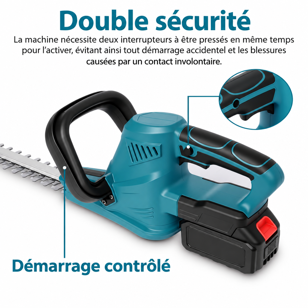 Double sécurité du taille-haie sans fil