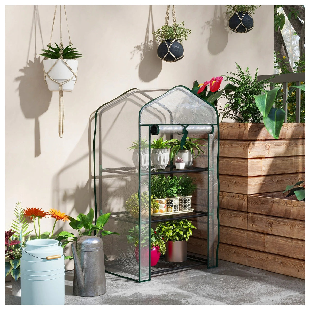 3-tier mini greenhouse with shelves – patio growing arrangement