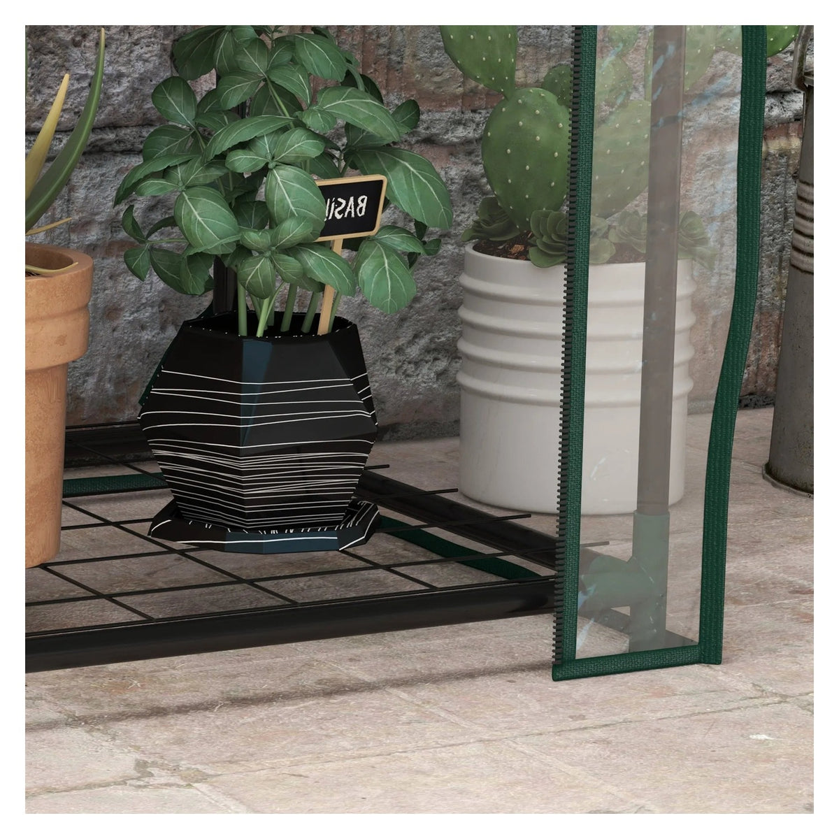 3-tier mini greenhouse with shelves – roll-up door and shelf detail