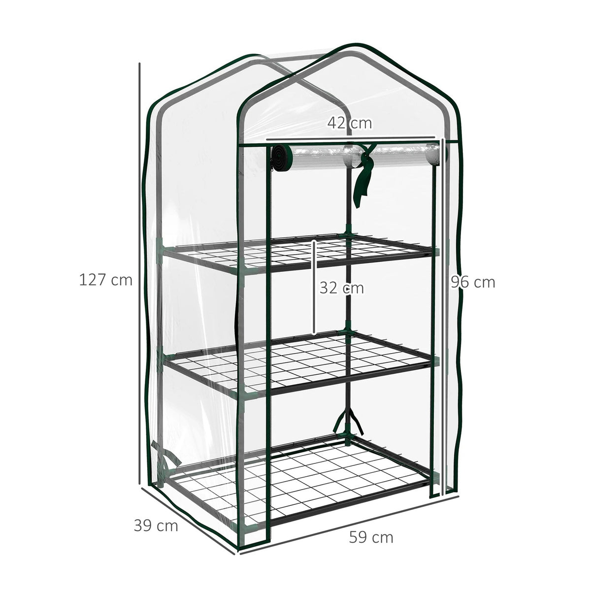 3-tier mini greenhouse with shelves – 59 × 39 × 127 cm dimensions