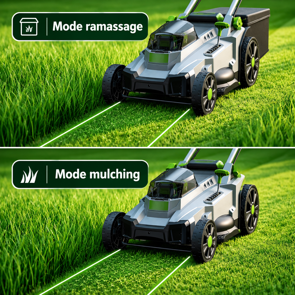 Modes ramassage et mulching de la tondeuse