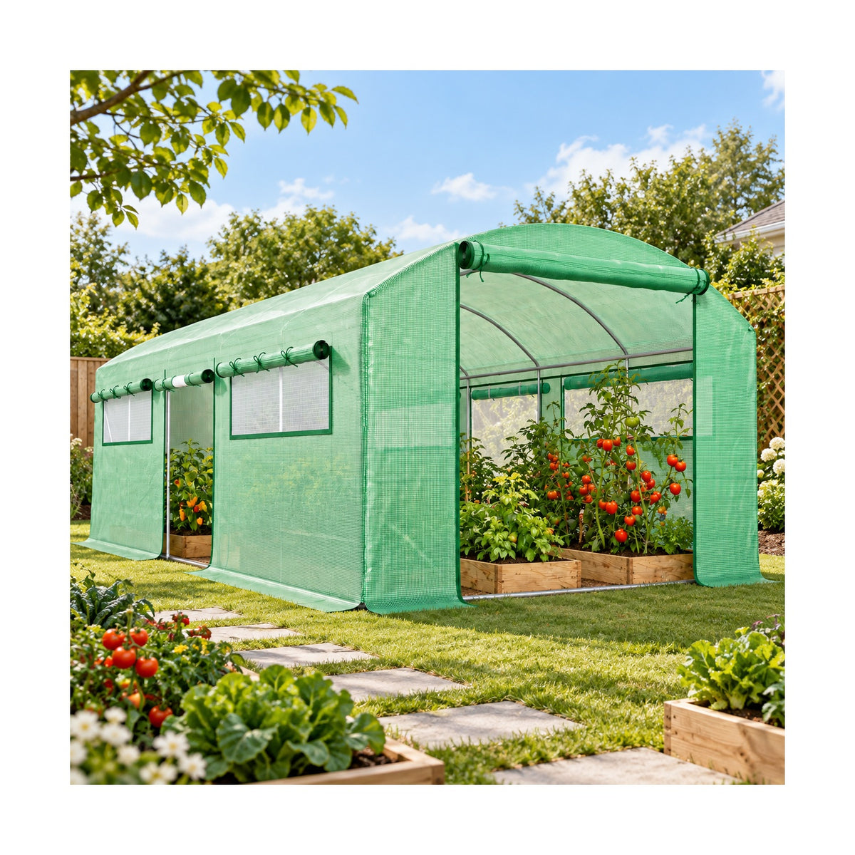 Walk-in tunnel greenhouse – garden setting