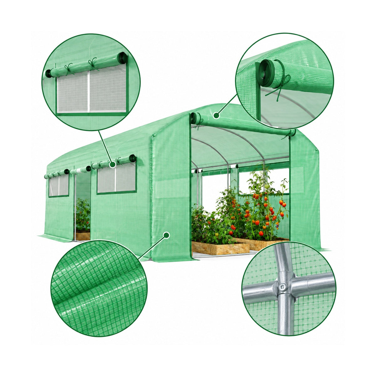 Walk-in tunnel greenhouse – roll-up doors, mesh windows and reinforced PE cover