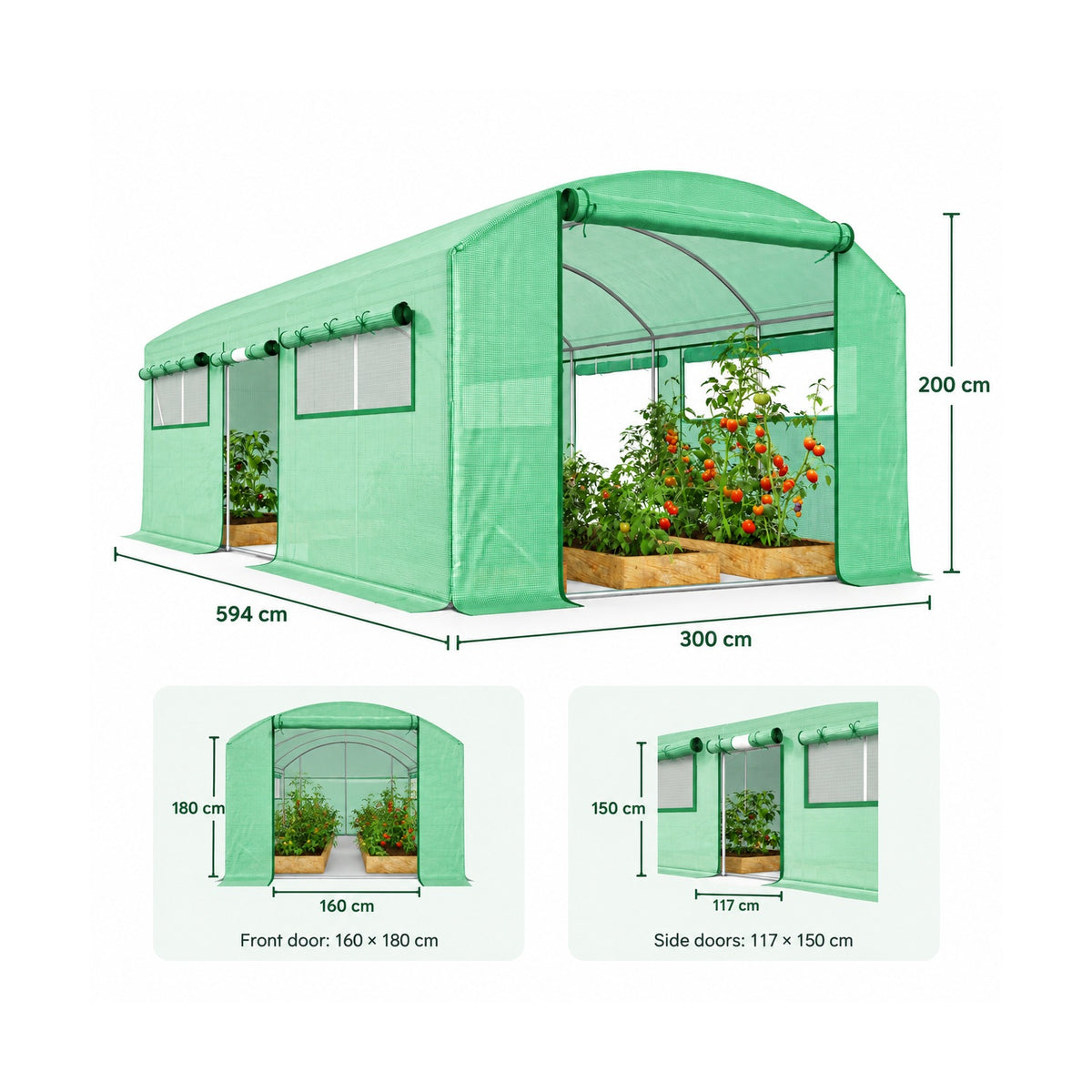 Walk-in tunnel greenhouse – 594 × 300 × 200 cm dimensions