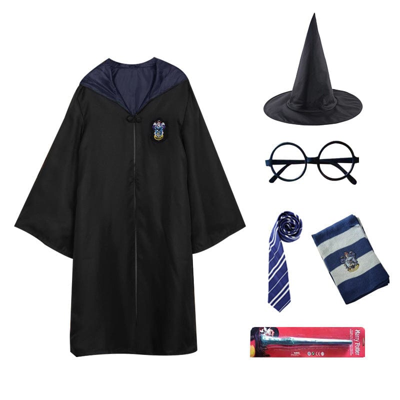 Kids’ Enchanted Wizard Cloak for Pointed Hood & Striped Scarf Set