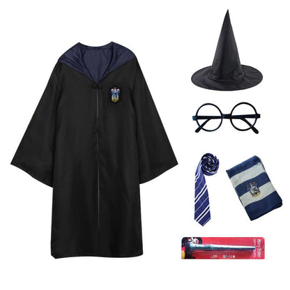 Kids’ Enchanted Wizard Cloak for Pointed Hood & Striped Scarf Set