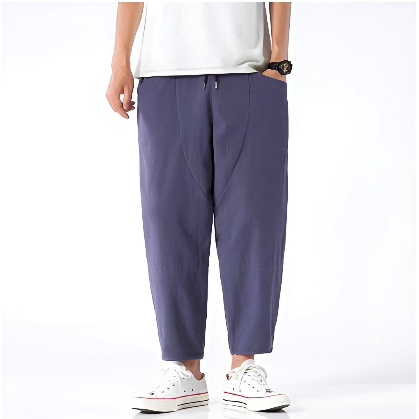 Cropped Men's Trousers in Cotton-Linen for Breathable, Comfortable, and Relaxed