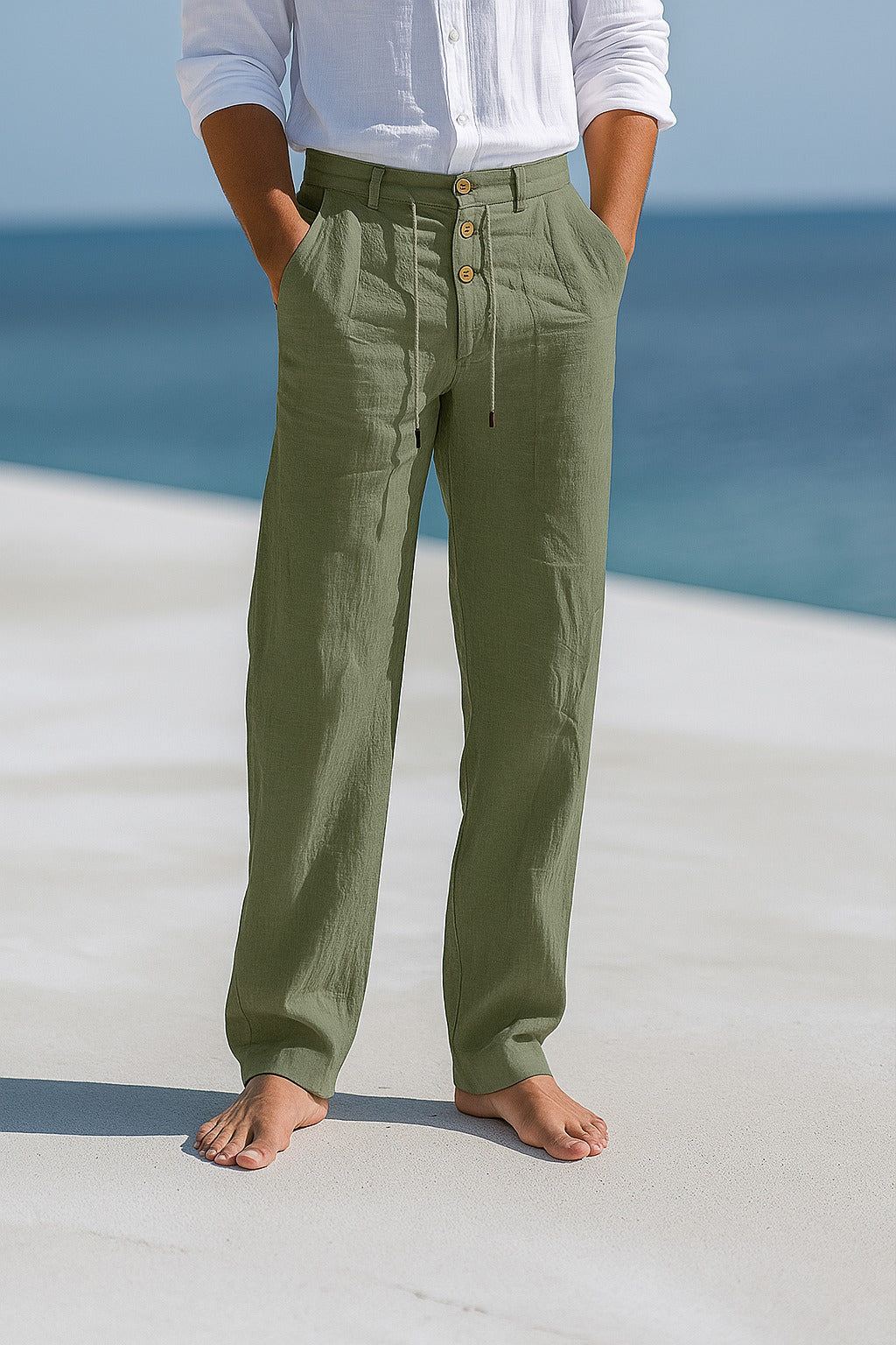 Men's Linen Trousers with Straight Fit and Breathable Summer Comfort