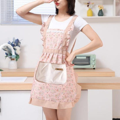 Cotton Kitchen Apron for Women with Floral Pattern and Water-Repellent Finish