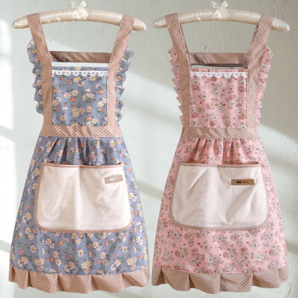 Cotton Kitchen Apron for Women with Floral Pattern and Water-Repellent Finish