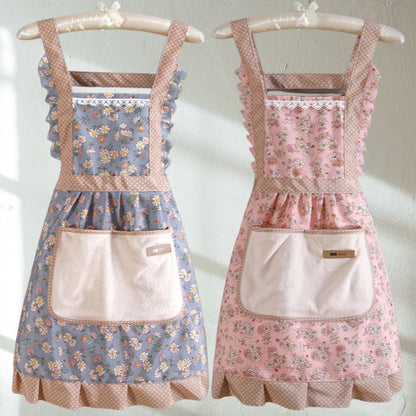 Cotton Kitchen Apron for Women with Floral Pattern and Water-Repellent Finish