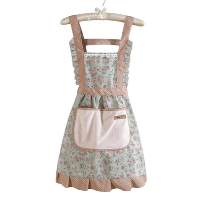 Cotton Kitchen Apron for Women with Floral Pattern and Water-Repellent Finish