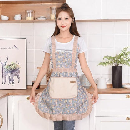 Cotton Kitchen Apron for Women with Floral Pattern and Water-Repellent Finish
