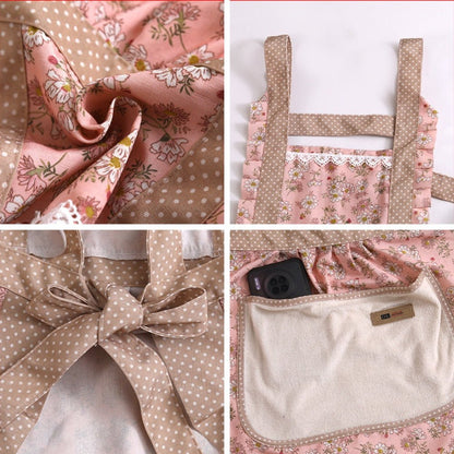 Cotton Kitchen Apron for Women with Floral Pattern and Water-Repellent Finish