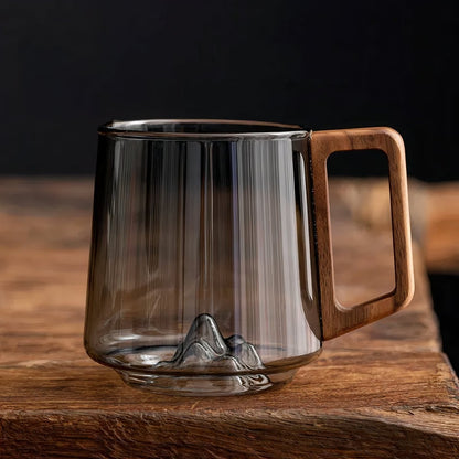 Glass Coffee Mug with Smoked Glass and Walnut Handle