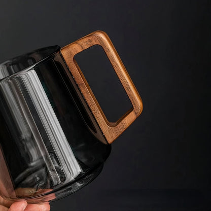 Glass Coffee Mug with Smoked Glass and Walnut Handle