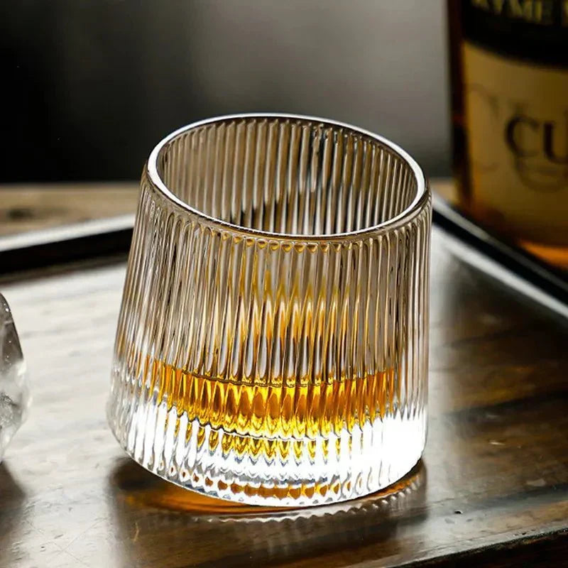 Whisky Glass with Rotating Design and Geometric Relief for Elegant Enjoyment