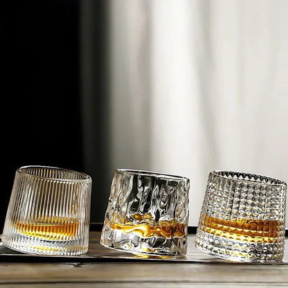 Whisky Glass with Rotating Design and Geometric Relief for Elegant Enjoyment