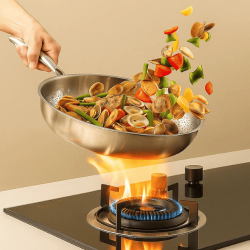 Pan with Stainless Steel Frying Without Coating for Suitable for Induction