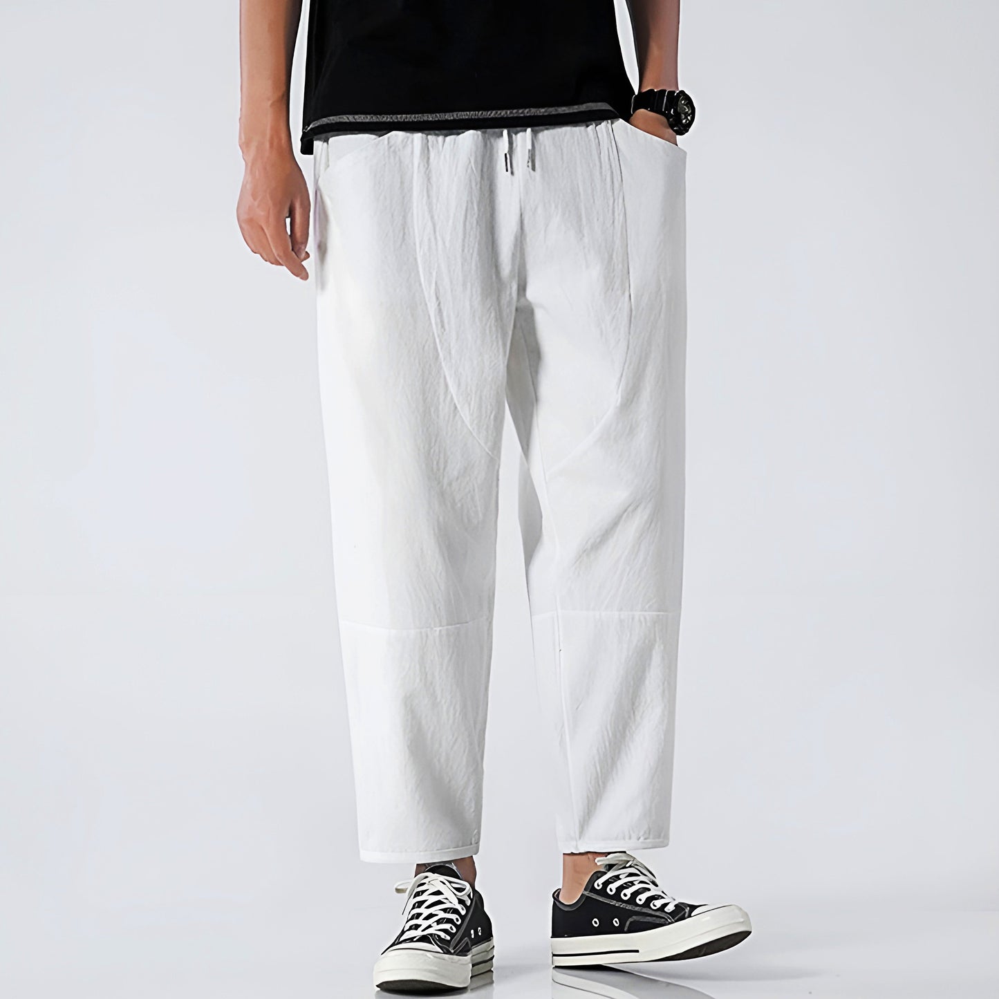Cropped Men's Trousers in Cotton-Linen for Breathable, Comfortable, and Relaxed