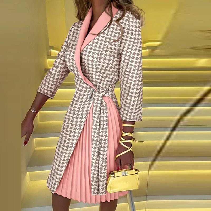 Sophie Blazer Dress for Women with Elegant Dress with Houndstooth Pattern