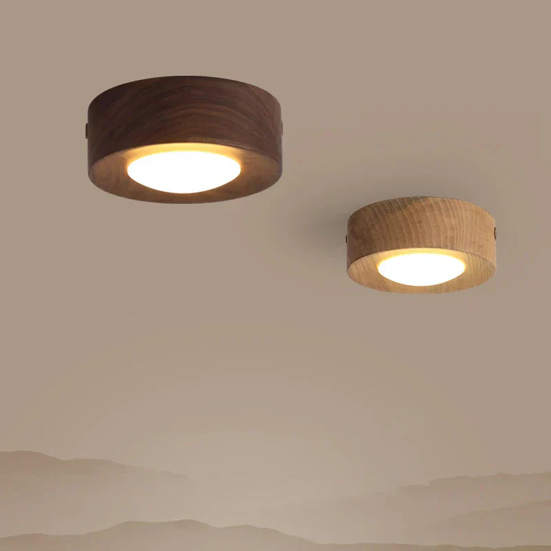 Light with Wooden LED Ceiling Walnut Finish and Minimalist Round Design