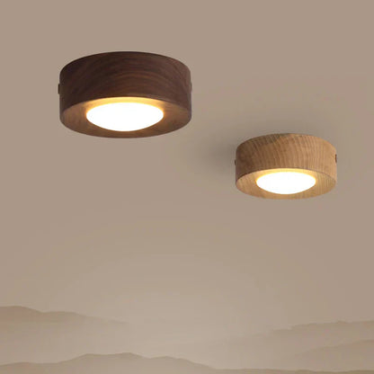 Light with Wooden LED Ceiling Walnut Finish and Minimalist Round Design