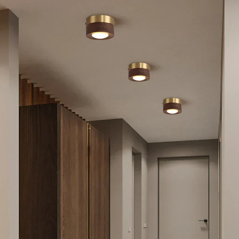 Light with Wooden LED Ceiling Walnut Finish and Minimalist Round Design