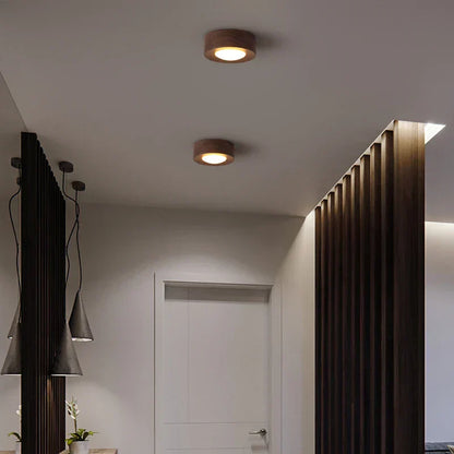 Light with Wooden LED Ceiling Walnut Finish and Minimalist Round Design