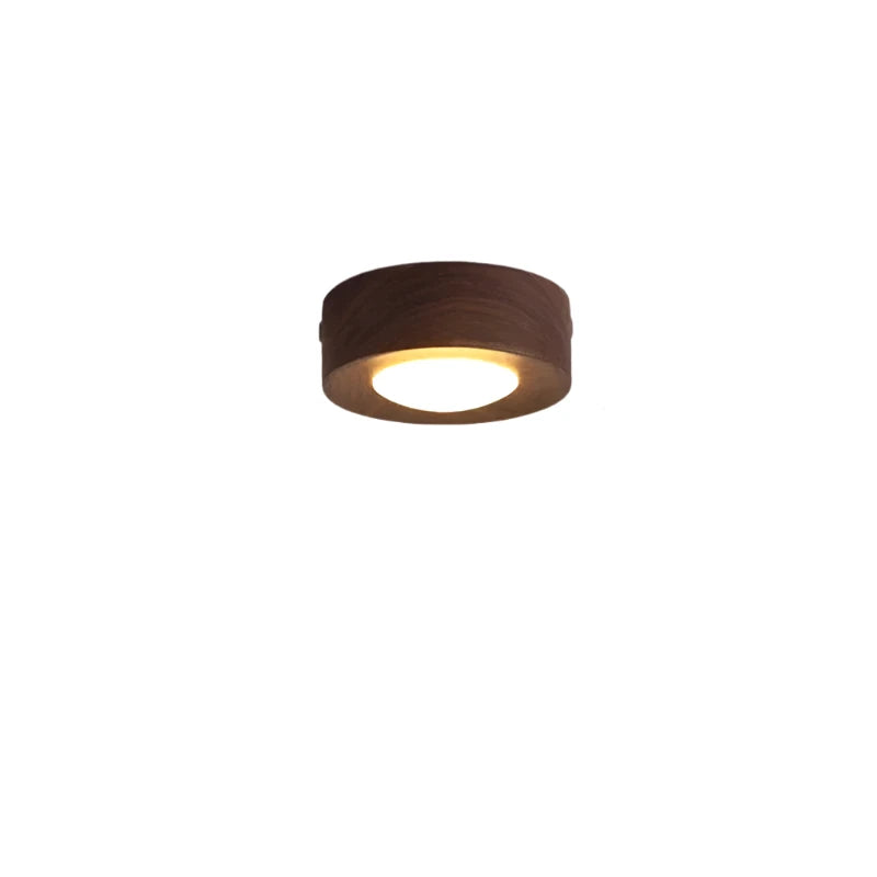 Light with Wooden LED Ceiling Walnut Finish and Minimalist Round Design